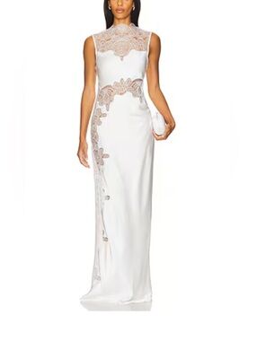Shona Joy White Stratus Lace High Neck Maxi Dress